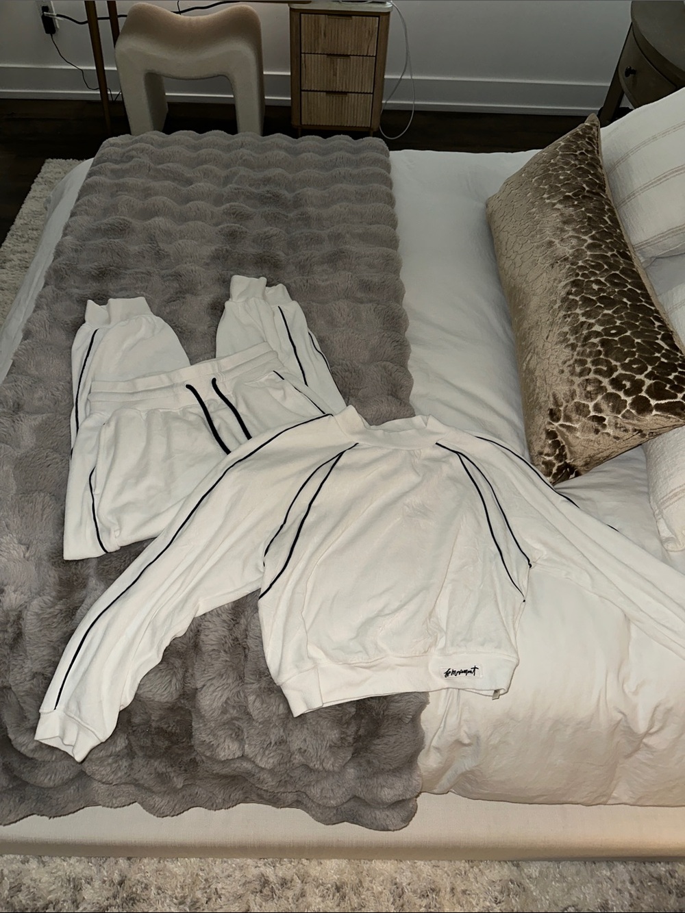 FP Movement by Free People Cream Sweatshirt & Jogger Set with Black Piping